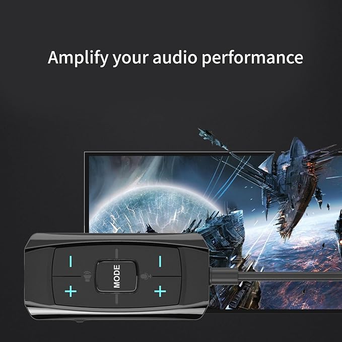 USB External Sound Card 7.1 Surround Auditory Adapter with Sound Control for PC Gaming Headsets Long Cable