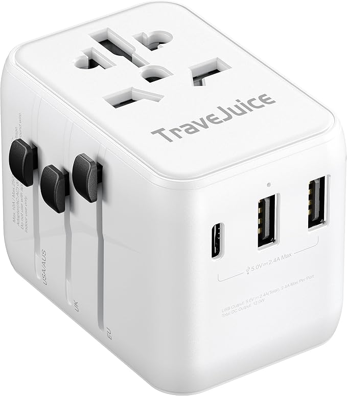 Universal Travel Adapter, TraveJuice International Plug Adapter with USB-C & 2 USB-A Outlet Wall Charger, US to UK, AU, European Travel Plug Adapter, All in One Worldwide Adapter Travel Essentials