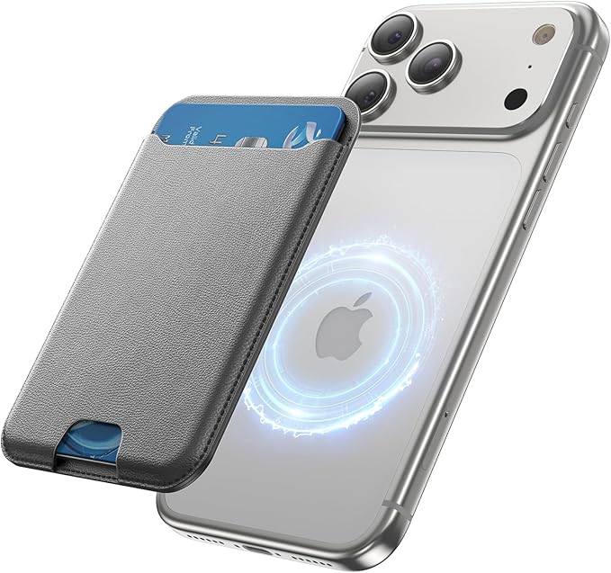 for MagSafe Wallet, 3 Cards Holder, Slim Magnetic Phone Wallet for iPhone 17/16/15/14/13/12 Pro Max Plus Air Series,RFID Blocking Vegan Leather,Titanium Grey
