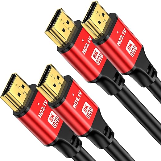 10FT HDMI 2.1 Cable 2 Pack 8K60Hz 4K120Hz, 48Gbps Ultra High Speed HDMI Cable with Gold Plated Connectors, Red Aluminum Housing, for PS5, Xbox Series X, 4K TV, Projector, Wall Mount TV, Conference.