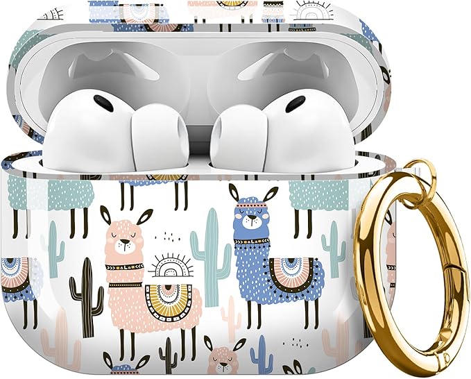 Compatible with AirPods Pro 3 Case 2025 for Women Girls – Cute Shockproof Protective Cover with Gold Round Buckle, Anti-Drop Soft Case for AirPod Pro 3rd Gen (Cute Llamas)