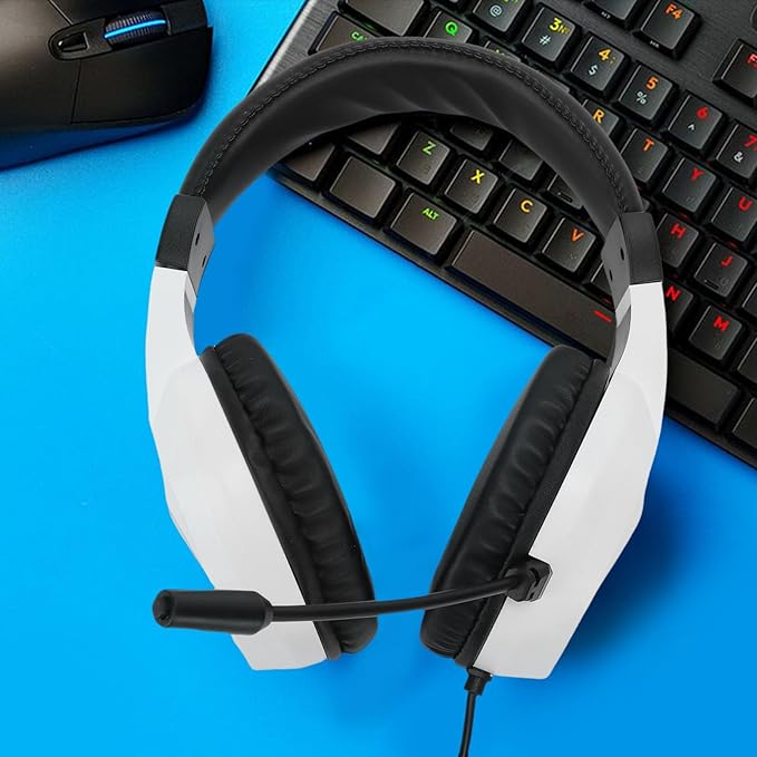 Cuifati USB Gaming Headset with Microphone 7.1 Surround Sound Noise Cancelling Headphones with RGB Lighting 40mm Drivers Memory Foam Ear Cushions for PC Call Center Online Classes (White)