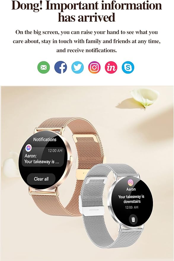 Ultra-Slim Women’s Smart Watch 41mm, All-Metal Body, 1.32" AMOLED Display, Bluetooth Calls, Health & Fitness Tracker with 150+ Sports Modes, for iPhone & Android (Silicone)