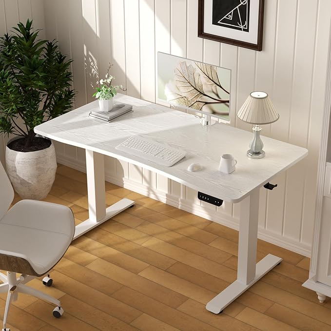 Veken 47.2 x 23.6 Inch Electric Standing Desk with Adjustable Height, Sit to Stand Computer Table for Study, Work or Gaming, Home Office Desk White