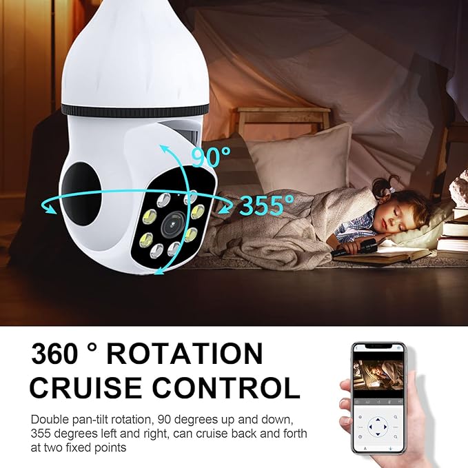 N_EYE 8mp/4k Light Bulb Security Cameras 2.4GHz&5GHz Outdoor Wireless WiFi Light Socket Screw in Security Cameras for Home Security Safe Cam Lightbulb Cameras Night Vision up 128g sd Card