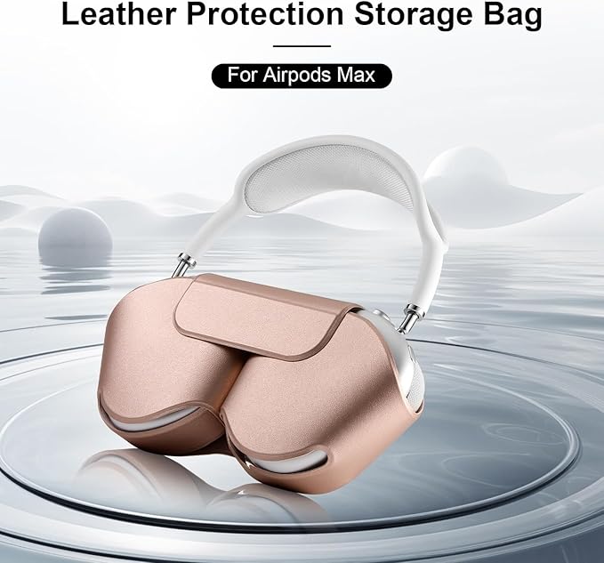 for Apple Airpods Max Case,Headphones Protective Case for AirPod Max Supports Sleep Mode, Anti-Scratch and Anti-Dust,Airpod Pro Max by PU Leather,Rose Gold 2