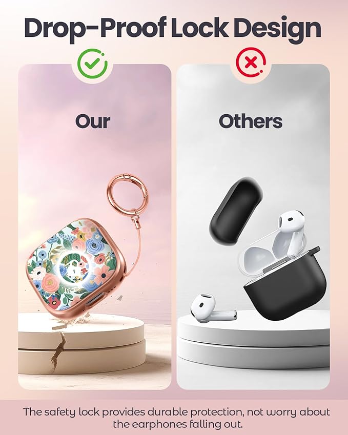 Coralogo for AirPods 4 Case with Safety Lock - Cute Cartoon for Women Girls Fashion Stylish Blue Flower Pattern Design Kawaii Girly Girlish Hard Protective Cover for AirPods 4th Generation 2024