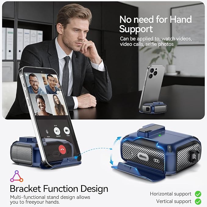 for AirPods Pro 2nd/1st Case (2023/2022/2019) with Phone Stand,（with Automatic Snap Switch） Carbon Fiber Design Protection Cover with Cleaning Pen,Blue
