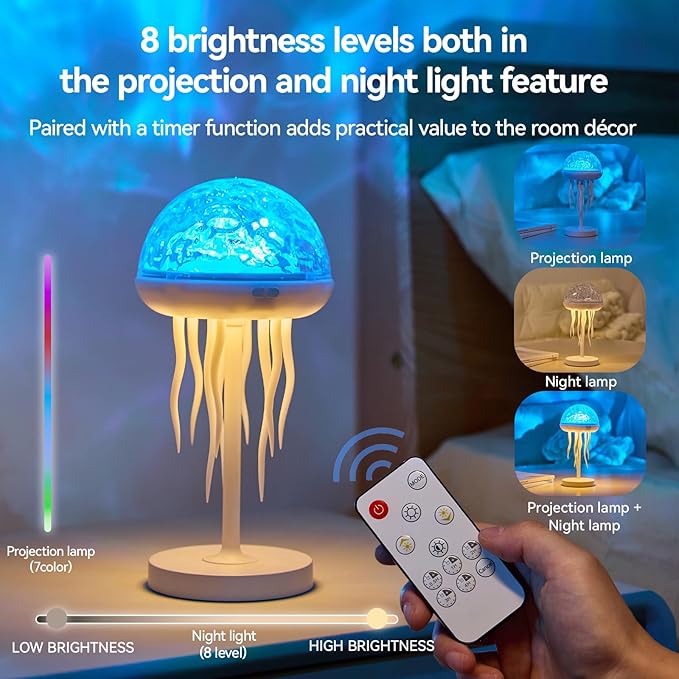 Vivilumens Jellyfish Lamps Projector RGB Night Lights with 7 Color Portable Bright Table Desk Lamp Nightlight Ocean Ambient Lighting for Bedroom Living Room Christmas Home Decor Gift for Birthday