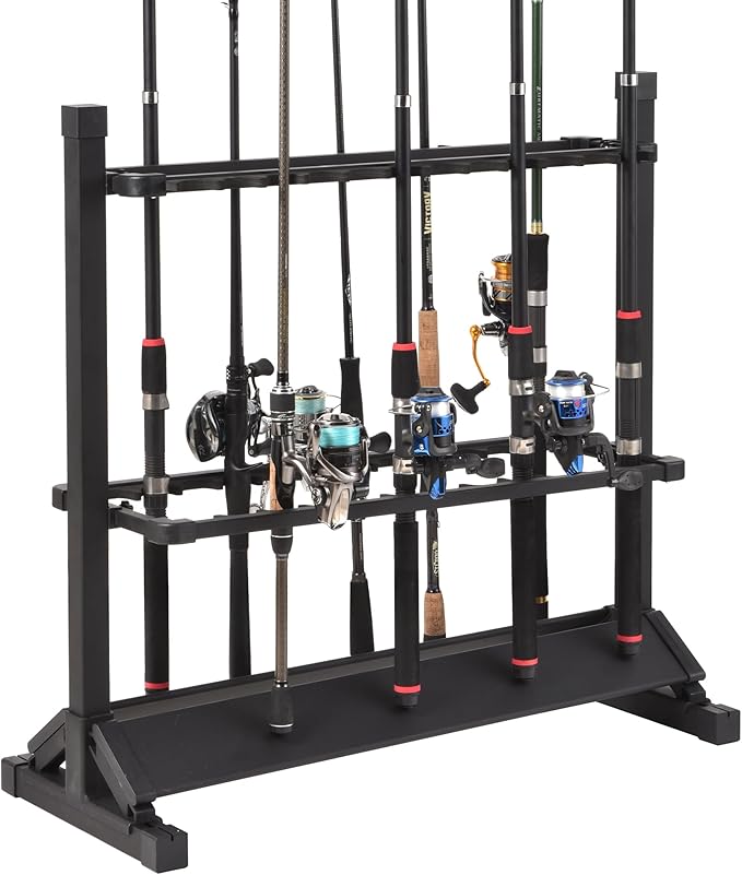 Fishing Rod Holders,Fishing Pole Holders,Fishing Rod Rack,24 Slots to Hold Rods & Reel Combo,Lightweight Aluminum Vertical Fish Pole Garage Storage with Wheels (Black)