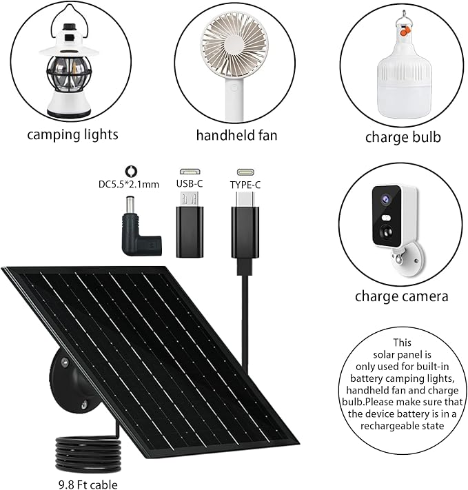 Solar Panel for Security Camera 5V 6W USB Solar Panel Charger Type-C Port、Micro USB Port＆DC Port Solar Sanels for Cameras with 9.8ft Charging Cable Charging Power IP65 Waterproof (2 Pack Black)