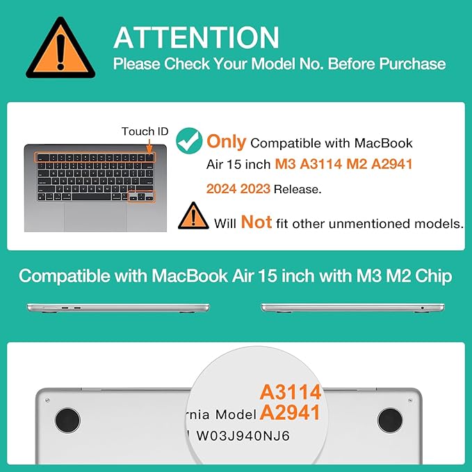 MOSISO Webcam Cover Slide 2 Pack& Compatible with MacBook Air 15 inch Case 2024 2023 Release M3 A3114 M2 A2941, Plastic Hard Shell&Keyboard Cover&Screen Protector&Storage Bag, Black
