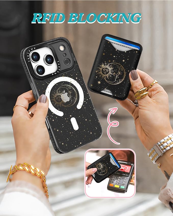 Toycamp for iPhone 17 Pro Max Case - Compatible with Magsafe Credit Card Holder Wallet Magnetic Cute Women Teen Girls Kawaii Girly Unique Sun Moon Design Phone Cover for Apple 17 Promax