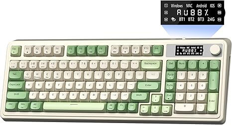 AULA S99 Pro Wireless Keyboard, Display Screen & Media Knob, Tri-Mode Bluetooth/2.4G/USB-C RGB Creamy Gaming Keyboard with Number Pad Macro Keys, Custom Computer Keyboards for Laptop PC Gamer - Green