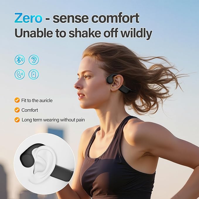 2025 Bone Conduction Headphones,Open Ear Wireless Bluetooth 5.4 Earphones with Mic,Premium Sound Quality 12Hrs Playtime Sports Headphones，IPX5 Sweat Resistant for Running, Walking，Cycing