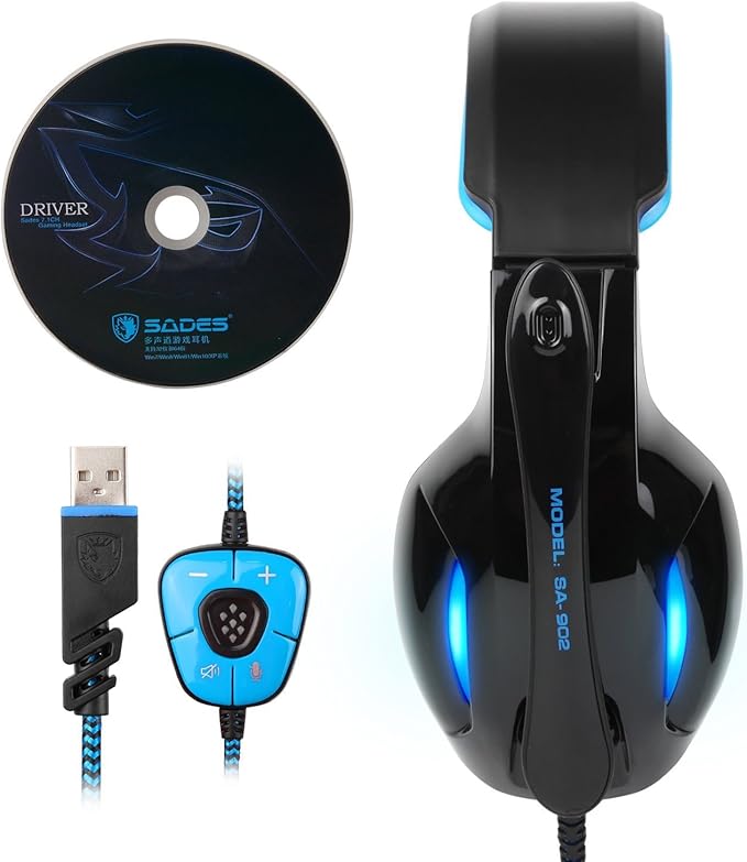 SADES SA902 7.1 USB Surround Sound PC Headsets Over-Ear Gaming Headphones with Microphone LED Light