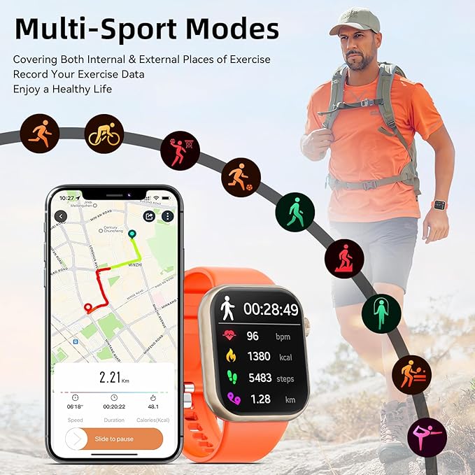 Hwagol Smart Watch (Answer/Make Call) 1.85inch Fitness Tracker, DIY Dials/Pedometer/Calories/Multiple Sport Modes/Voice Assistant, Smart Watches for Men Women Android iOS Phones