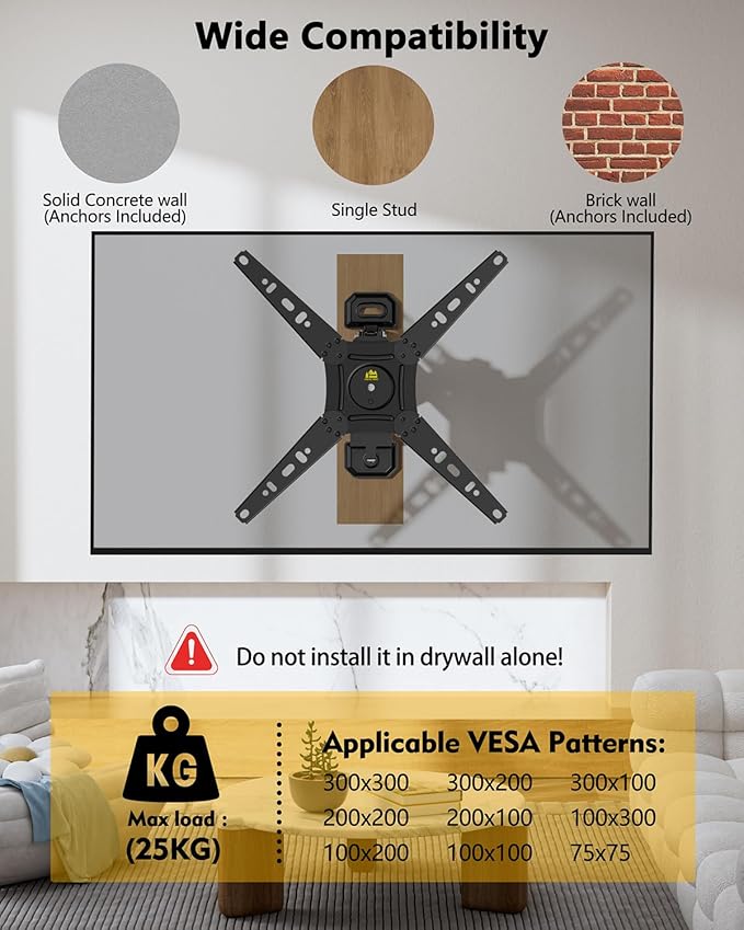 FORGING MOUNT Rotating TV Wall Mount for 13-49 Inch TVs Monitor,Vertical and Horizontal Extendable Corner Wall Mount, TV Bracket for Flat & Curved Screens, VESA 75x75mm to 300x300mm, Holds 55lbs