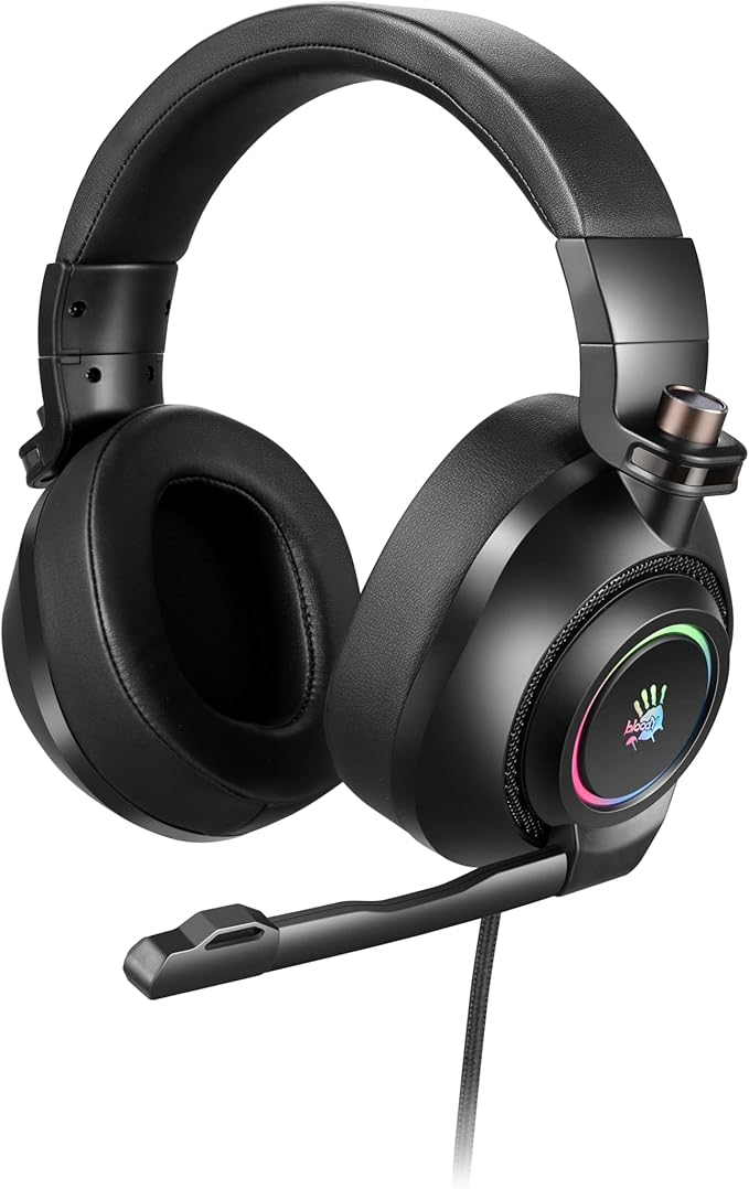 Bloody G580 Virtual 7.1 Surround Sound Gaming Headset – 50mm Drivers, RGB Flow Backlit, Rotatable Noise-Canceling Microphone, Foldable Design, in-Line Controls, Black