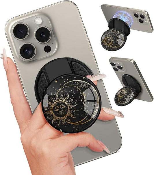 Kidcube Phone Grip Compatible with Magsafe - Magnetic Phone Grip Stand Cute Sun Moon Finger Grip Kickstand Ring Holder Women Girls Compatible with Magsafe Accessories for iPhone 16/15/14/13/12 Series