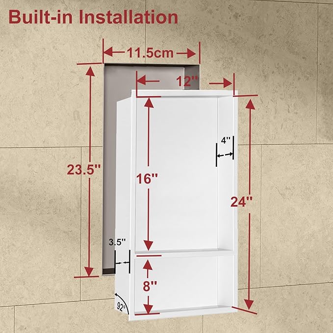 Shower Niche, Stainless Steel Elegant Bathroom Niche, No Tile Needed Recessed Shower Shelf Organizer for Storage