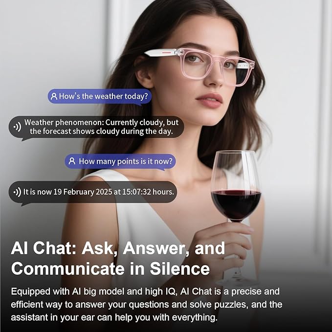 AI Smart Glasses, AI Glasses Powered by ChatGPT, Photochromic Lenses, Support 169 Languages, Real-Time Translation via APP, Bluetooth Glasses for Men & Women, Meeting Travel Trade (Pink)
