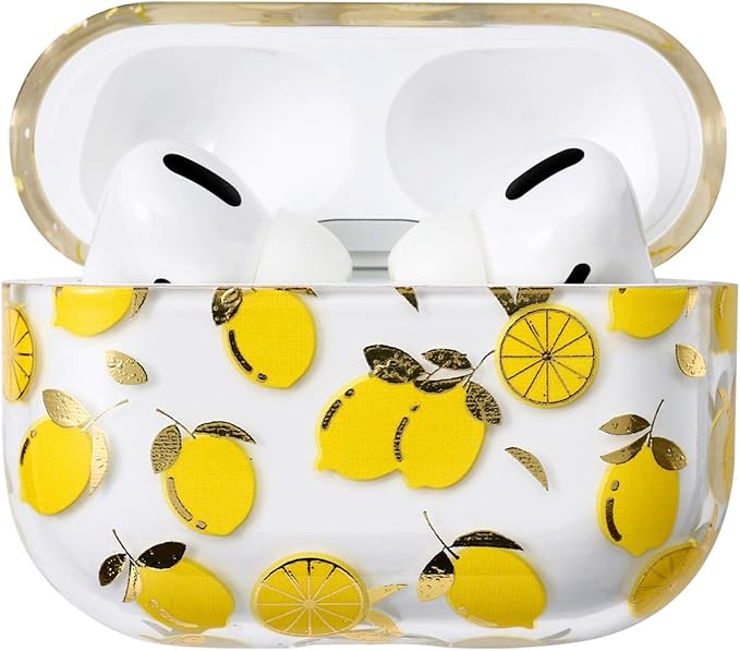 Compatible with Apple Airpods Pro Case for Women, Clear with Designs Patterns Airpods Pro Hard Case PC Shockproof [Front LED Visible ] Anti-Fall Full Protector, Lemon