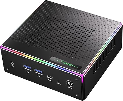 Trycoo HA-4 Mini Gaming PC, AMD Ryzen 7 Mini PC Ryzen 7 7840HS Processor (up to 5.1GHz), DDR5-5600 32GB RAM 1TB PCIe4.0 SSD, 2.5Gbps LAN/Wi-Fi6/BT5.2, USB-C and RGB