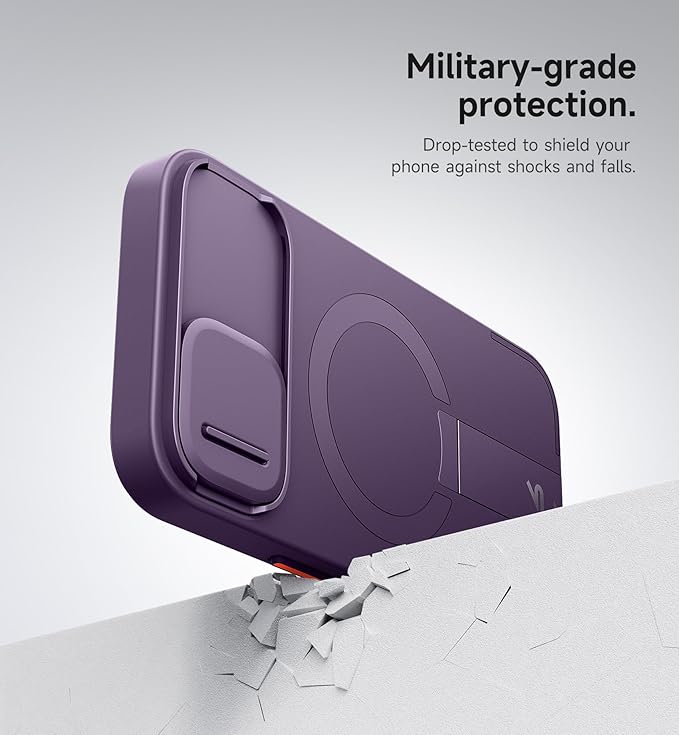 SURITCH for iPhone 13/14 Case with Magnetic Camera Slide Cover and Adjustable Kickstand, Compatible with MagSafe, Shockproof Bumper Case Slim Protective Cover for iPhone 13/14 6.1 Inch, Dark Purple