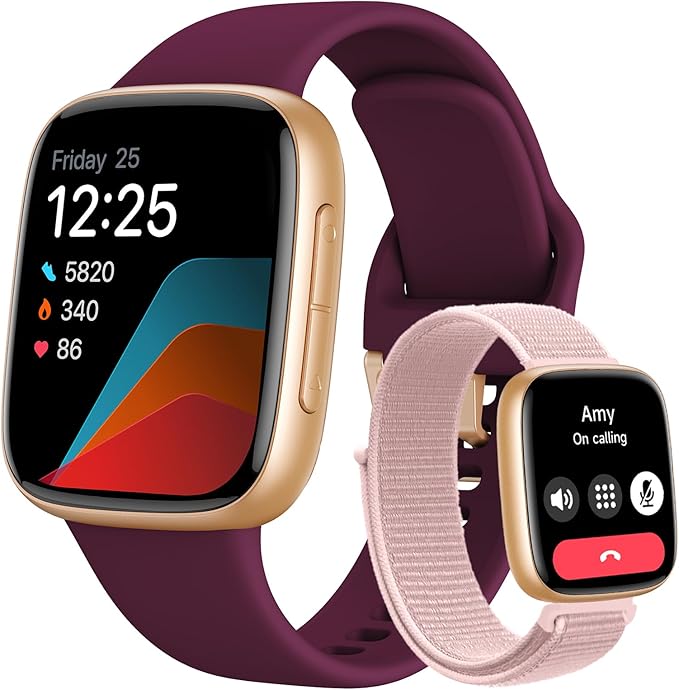 Smart Watch for Women, 1.85" AMOLED Always-On Display Screen Smartwatch for iPhone & Android, 3ATM Waterproof Fitness Tracker with Bluetooth Call, Heart Rate/Sleep/SpO2 Monitor, 100+ Sport Modes