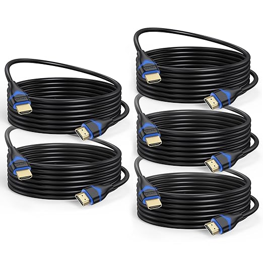 4K HDMI Cable 12 FT 5-Pack, HDMI Cord 12 Foot High Speed HDMI 2.0 Cable Ultra HD 4K@60Hz, 2K@144Hz, 18Gbps, ARC, HDR, HDCP2.2, 3D Compatible with PS4/PS5, Monitor, Laptop, HDTV, Blu-ray, Xbox