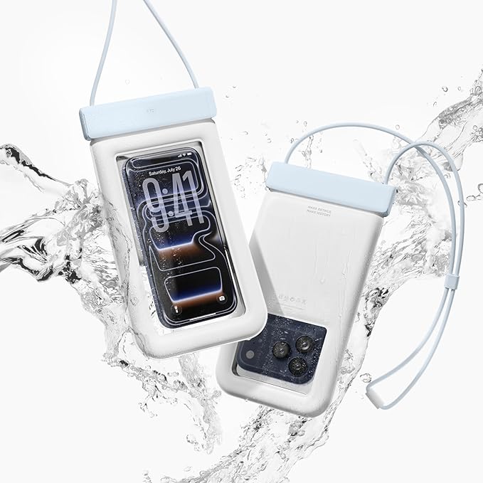 elago Waterproof Phone Pouch for iPhone 16/15/14/13/12/11 Series, Galaxy S25/S24/S23/S22/S21 Series - Underwater Screen Touchable Dry Bag, Dual Zipper Lock, with Card Pocket (Light Blue) [2 Pack]