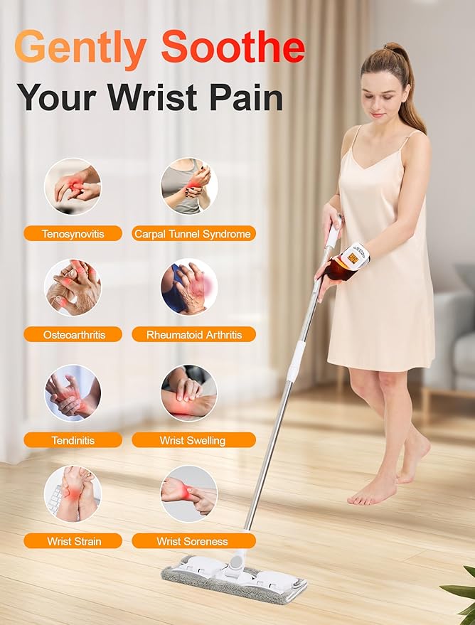 CAMECO 5000mAh Rechargeable Heated Wrist Massager for Carpal Tunnel, 104℉ - 140℉ Cordless Wrist Heating Pad with Massage for Arthritis Pain Relief, Vibration Heated Wrist Brace Wrap for Women & Men