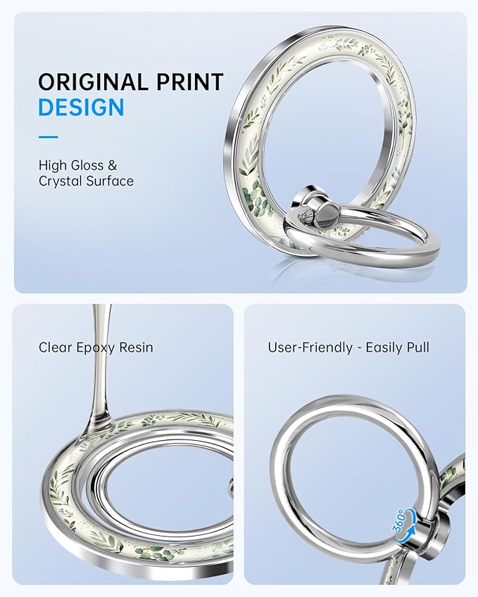 Magnetic Phone Ring Holder Compatible with MagSafe - Cell Phone Grip Magnet Removable Finger Ring Grip Stand Cute Girly Kawaii Design for iPhone 17 Pro Max 16 15 14 13 12 Series Green Grass