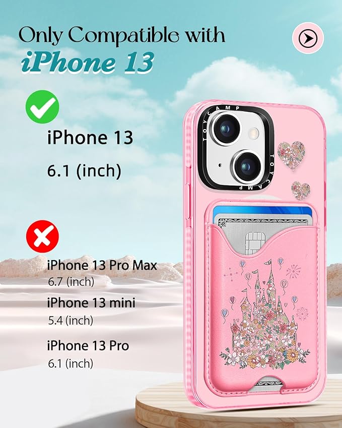 Toycamp for iPhone 14 Case, for iPhone 13 Case - Compatible with Magsafe Credit Card Holder Wallet Magnetic Cute Women Teen Girls Kawaii Girly Unique Castle Design Phone Cover for iPhone 14/13