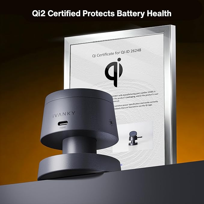 iVANKY 4 in 1 Qi2 Certified 15W MagSafe Wireless Charger Station with Night Light, 3 in 1 Fast Charging Stand for iPhone 17e/17/16/15/14/13 Pro Max Air, Apple Watch, Airpods（Includes 33W Adapter） ﻿ ﻿