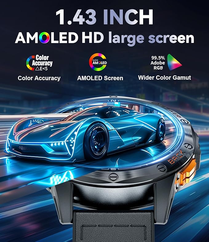 LIGE DM1 GPS Military Smart Watch for Men (Answer/Make Calls), 100+ Sports Modes Fitness Tracker, LED Flashlight/Compass/45 Days Battery/IP68 Waterproof 1.43'' AMOLED Smartwatch for Android iOS