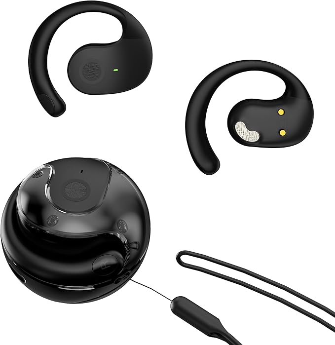 sunshot Ows Open Ear Buds Headphones Bluetooth 5.4,Bone Conducting Air Bone Conduction Headphones, 16mm Drivers,40H Playtime,Open Ear Earbuds IPX5 Waterproof and Noise Reducing Touch(Black)