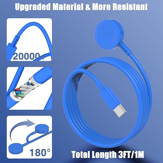 2Pack for Apple Watch Charger USB C Magnetic iWatch Charger Cable Fast Charging Cord Compatible with Watch Ultra2 Ultra Series 9 8 7 6 SE SE2 5 4 3 2 1-3FT(1M) Blue