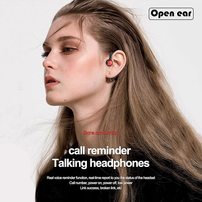 Open Ear Headphones Bluetooth Single Bone Conduction Wireless Earbuds with Earhooks Microphone Earphones Waterproof Long Battery Life Earpiece for Workout Sports Running Android iOS Non Ear Plug Red