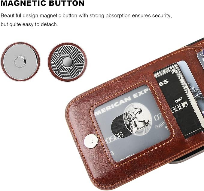 KIHUWEY Compatible with iPhone 17 Case Wallet with Credit Card Holder, Flip Premium Leather Magnetic Clasp Kickstand Heavy Duty Protective Cover for iPhone 17 6.3 Inch (Brown)