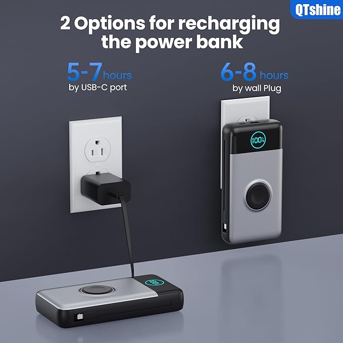 Portable Charger for iPhone with Built-in Cables and AC Wall Plug,Upgraded 40800mah Fast Charging USB C Power Bank,25W PD Travel Essentials Battery Pack for iPhone 17/16/15/14/13,Galaxy,Apple Watch