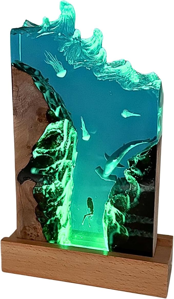 Hammerhead LED Ocean Night Light - Recycled Resin Ocean Lamp - Office, Desk, Bathroom or Bedroom Night lamp. Shark Night Light. (Hammerhead Shark)