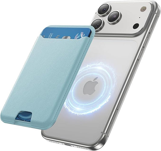 for MagSafe Wallet, 3 Cards Holder, Slim Magnetic Phone Wallet for iPhone 17/16/15/14/13/12 Pro Max Plus Air Series,RFID Blocking Vegan Leather,SkyBlue