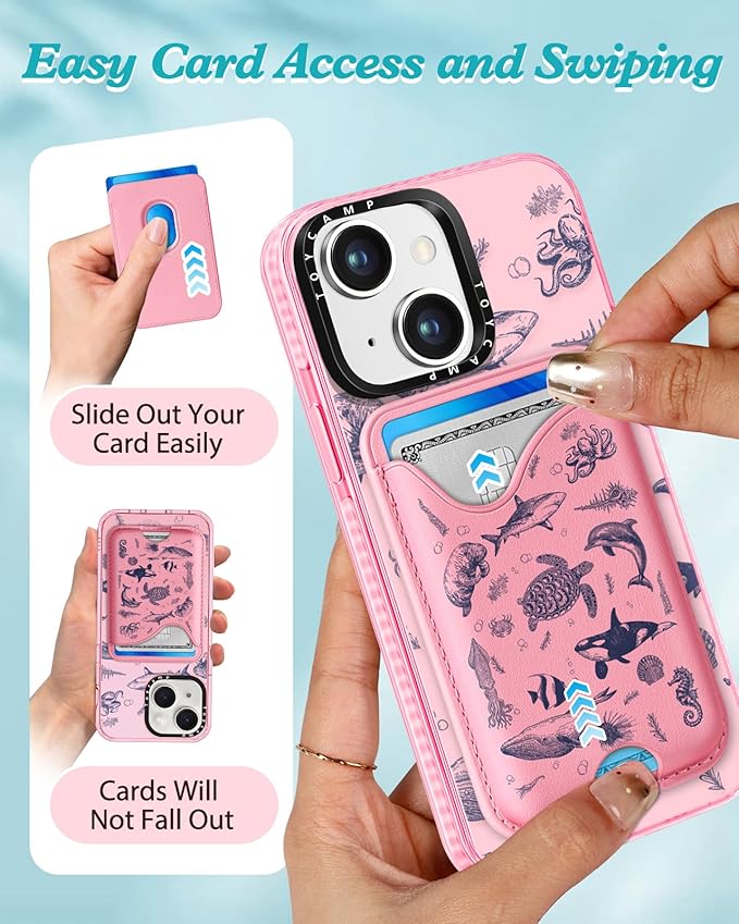 Toycamp for iPhone 15 Plus Case - Compatible with Magsafe Credit Card Holder Wallet Magnetic Cute Women Teen Girls Kawaii Girly Unique Sea Design Phone Cover for Apple 15 Plus 6.7"