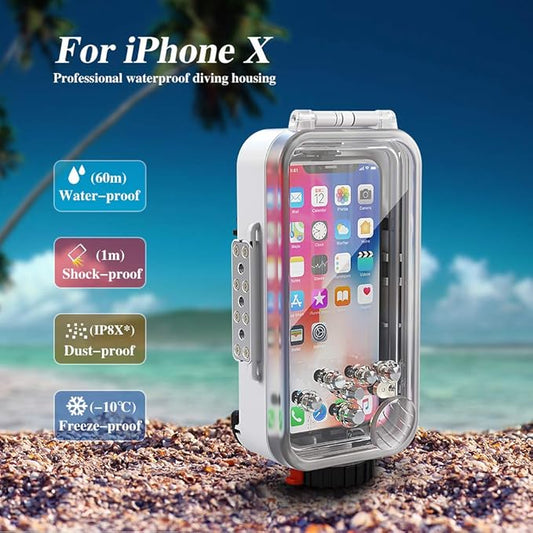 Waterproof Case for iPhone X/XS 60M/195FT Underwater O Ring Full Sealed Cover Snowproof Shockproof Dirtproof IPX8 Certified (White)