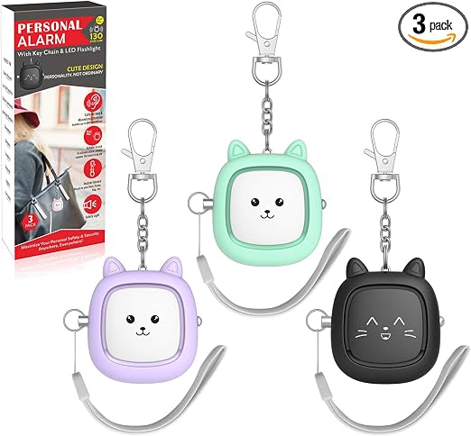 Personal Safety Alarm, VIGOROAD 3 Pack Loud 130dB Siren Emergency Panic Alarm with LED Light, Easy Pull Pin Keychain Self-Defense Security Alarm for Women, Seniors, Kids