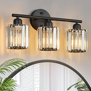 Modern 3 Light Crystal Vanity Light, Black Vertical Bathroom Light Fixture Over Mirror for Dressing Table Sink, Compatible with Dimmable Bulbs (Bulbs Not Included) - Image 1