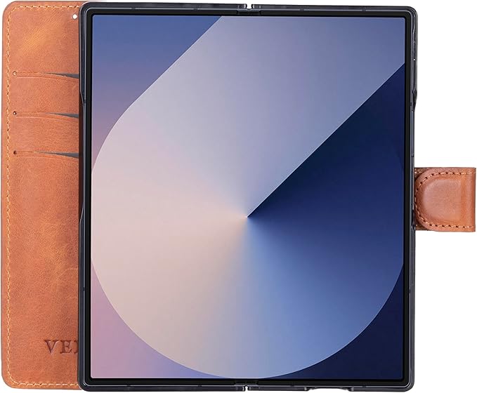 Venito Trieste for Samsung Galaxy Z Fold 7 Case, Handmade Premium Leather Wallet Case [RFID Blocking] with Card Holder Stand Folio Protective Phone Cover, Antique Brown