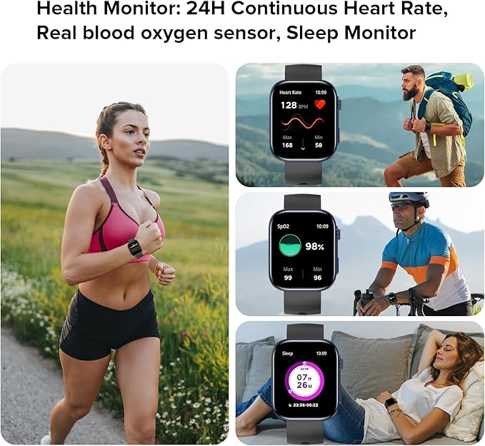 Smart Watches for Men Women, 2.01" HD Screen with 200+ Watch Faces, Heart Rate/SpO2/Sleep Monitor, 123 Sports Modes, IP68 Waterproof Fitness Tracker, Make/Answer Calls, Compatible with Android iPhone
